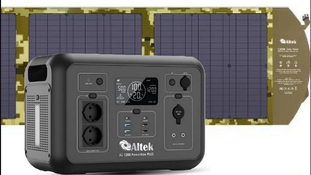 Комплект зарядна станція AL 1200 PowerBox Plus + розкладна панель 120W ALT-120, мілітарі